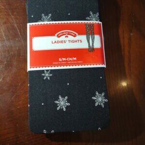 Holiday Time Black Tights with Snowflake Pattern